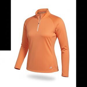 Adidas Golf Shirt Women Large Coral Fusion Quarter Zip Pullover Mock Long Sleeve